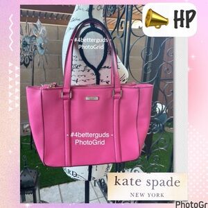 Kate Spade Pink Leather Candy Stripe Fabric Interior Silver Details Shoulder Bag